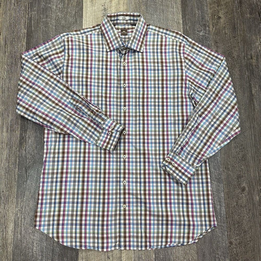 Peter Millar Shirt Men's Sz L‎ Multicolor Plaid Long Sleeve Button Up Shirt EUC